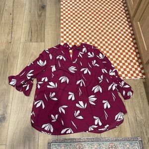 41 Hawthorn Blouse with Mandarin Collar and Relaxed Fit Floral 2X